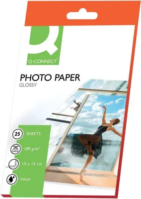 Zdjęcie produktu dla Q-Connect® KF01905 Papier fotograficzny do drukarek atramentowych - 10x15 cm, wysoki połysk, 180 g/m², 25 arkuszy