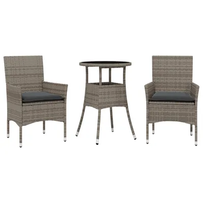 Produktbild von 3-tlg. Garten-Essgruppe mit Kissen Grau Poly Rattan und Glas
