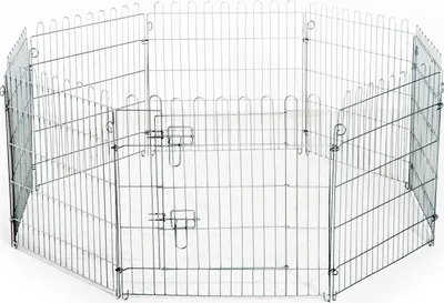 Obrázek produktu pro Výběh pro psy - ohrádka pro štěňata - 8 panelů - 63x60 cm - 1 dvířka - šedá barva