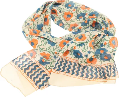 Produktbild von Handbedrucktes Baumwolltuch, Indischer Blockdruck Schal - Modell 10, Uni, Blau, Baumwolle, 180*52 cm, Sarongs & Tücher