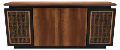 Zdjęcie produktu dla Elegancka komoda w kolorze brązowym i czarnym, nowoczesny design, drewniana rama