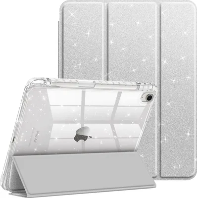 Produktbild von Fintie Glitzer Hülle für iPad Air 11 Zoll (M4/M3/M2, 2026/2025/2024), iPad Air 5./4. Gen (2022/2020) 10,9", dünne stoßfeste Schutzhülle mit Stifthalter, glänzend durchsichtiger Rückseite, Silber