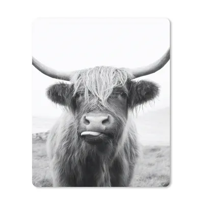 Produktbild von MuchoWow® Mauspad Mousepad Tiere - Schottischer Highlander - Kuh - Schwarz - Weiß 19x23 cm - Mousepads - Maus Mat - Pad - Mausunterlage - Mauspads - Spielen