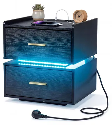 Produktbild von COSTWAY 1 St. Nachttisch mit LED & Ladestation, Nachtschrank mit 2 Schubladen & Metallfuß, moderner halb-schwebender Beistelltisch Schwarz