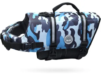 Productafbeelding van Hondenzwemvest, ripstop, camouflageblauw, maat S (borstomvang 43-53 cm)