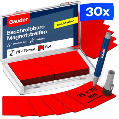 Produktbild von GAUDER Magnetstreifen beschreibbar, Magnetschilder Kanban (30 Stk, 75x75mm)
