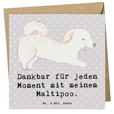 Produktbild von Mr. & Mrs. Panda Grußkarte Maltipoo Moment - Grau Pastell - Geschenk, doppelkarte, Kreuzung, anlasskarte, faltkarte, Mischling, Klappkarte, Glückwunschkarte