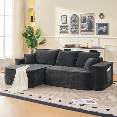 Productafbeelding van L-vormige hoekbank »Wolken-Sofa«, 264 cm (104 inch) met chaise longue, extra diepe zit, zonder montage, moderne modulaire bank in zwarte chenille voor de woonkamer