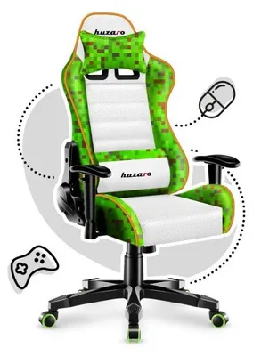 Image de Huzaro Ranger 6.0 Pixel White Chaise de jeu pour enfants - chaise pivotante ergonomique avec coussin lombaire & cervical, SideRest, réglable en hauteur, pour 100-160 cm