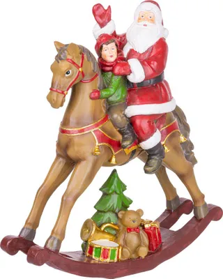 Immagine prodotto di Decorazione natalizia MagicHome, Babbo Natale con bambino a cavallo, poliresina, 28x10x30 cm