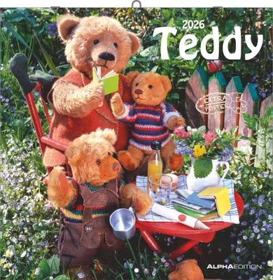 Produktbild von Alpha Edition - Teddy Kalender 2026 - Bildkalender & Wandkalender im Broschürenformat 30×30 cm, aufgeklappt 30×60 cm mit 12 liebevollen Teddy-Motiven & Poster,