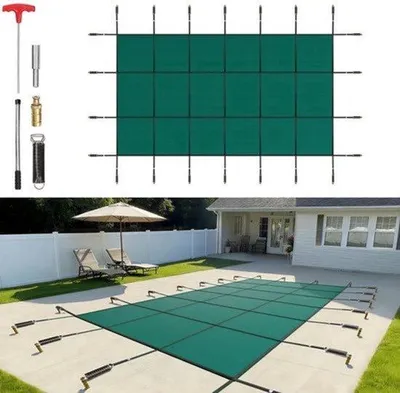 Produktbild von Poolabdeckung, rechteckig, 4,3 x 7,9 m - Sicherheitsabdeckung, Winterabdeckung - 0,35 mm Dicke, PP-Material - Grün - Für eingelassene Pools