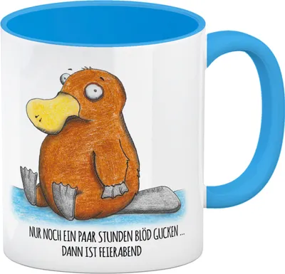 Produktbild von Nur noch ein paar Stunden blöd gucken, dann ist Feierabend Kaffeebecher