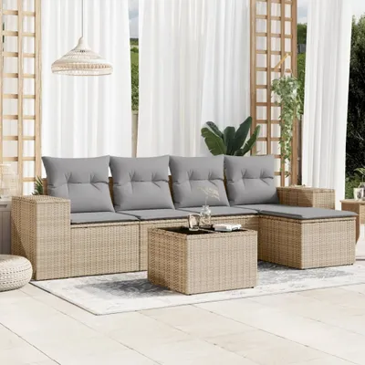 Produktbild von 6-tlg. Garten-Sofagarnitur mit Kissen Beige Poly Rattan 3222498