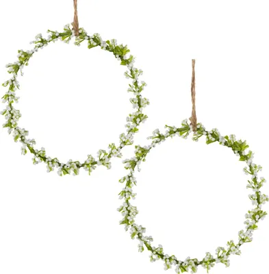 Immagine prodotto di Anello di fiori gypsophila a cerchio decorativo set di 2 bianco Ø 11 cm