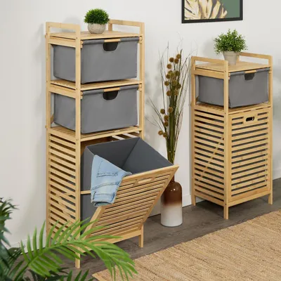 Produktbild von Wäschekorbständer mit 2 Schubladen, Bambusregal