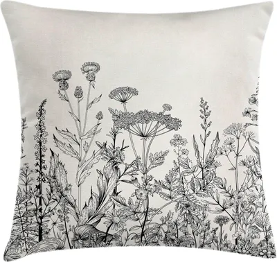 Produktbild von ABAKUHAUS Blume Kissenbezug, Sketch Arrangement mit Wildblumen-botanische Illustration Land Natur, 45 x 45 cm, Pale Eggshell Dunkelgrau