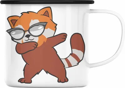 Produktbild von Trendation - Cooler Roter Panda Emaille Tasse Musik Kinder Geschenkidee für Jungs Mädchen Lustige Grafik Dab Dancing (Schwarz)