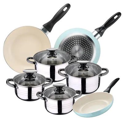 Kochtopf-Set 8-teilig, 4 Töpfe + 3 Pfannen, Edelstahl, induktionsgeeignet