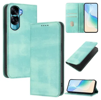 Image de Etui pour Honor 90 Lite, étui en cuir vintage avec protection RFID, fentes pour cartes, support Turquoise