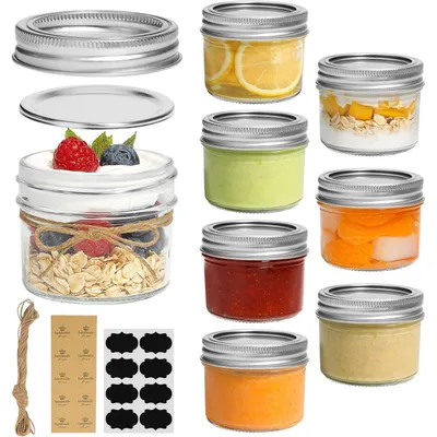 Productafbeelding van Glazen potten met schroefdeksel, 125 ml, set van 8, geschikt voor jam, kruiden, gelei, yoghurt, maaltijdvoorbereiding. BPA-vrij glas