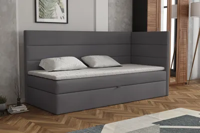 Produktbild von MR GROUP Boxspringbett LUGO 80x200cm rechts dunkelgrau Einzelbett Bett Stauraum Kinderbett Jugendbett Samtstoff, Polsterbett Matratze und Topper H3