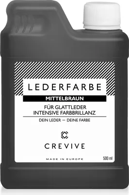 Produktbild von CREVIVE Lederfarbe Mittelbraun 500 ml – für Echtleder und Kunstleder zum färben und umfärben von Leder