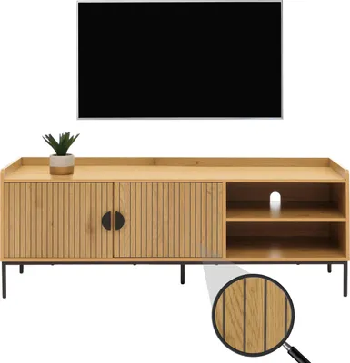 Image de Rack TV HWC-O39, Table de télévision Table basse Armoire TV Commode, MDF mélaminé 56x150x40cm ~ naturel