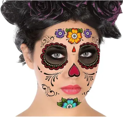 Zdjęcie produktu dla Kolorowe tatuaże do makijażu twarzy Día de los Muertos - jeden rozmiar
