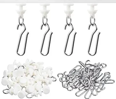 Produktbild von Jetec 60 Stück Gardinenhaken Gleiter inklusive 30 Gardinen Gleiter und 30 Vorhang Haken Ösengleiter Gardinenröllchen für Schiene Duschvorhang, Weiß (Zarter Stil)