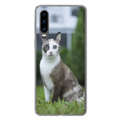 Produktbild von MuchoWow® Handyhülle Schutzhülle Hülle für Huawei P30 Katze - Siamese - Gras - Mädchen - Kinder - Jungen - Kind Silikon Softcase Handy Hülle - Kartenbesitzer