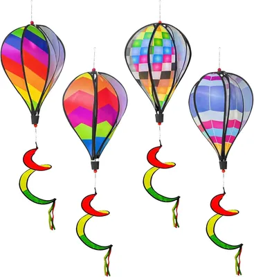 Produktbild von Heißluftballon-Windspinner, 4 Stück, buntes Luftballon-Windspiel, 110cm, für Garten, Terrasse und Balkon