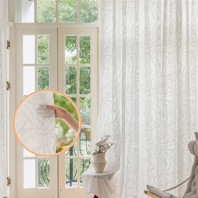 Produktbild von 2er-Pack Gardinen,Voile-Vorhänge,Jacquard mit 3D-Blättern,Halbtransparent Weiß,Multifunktionsband für Wohnzimmer, Schlafzimmer, Party, Hochzeit