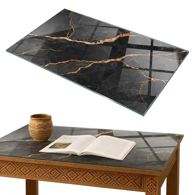 Produktbild von Glasplatte Tisch – Esstischplatte Glas – Tischplatte Glas – Glasarbeitsplatte Tisch – Glasplatte Esstisch – Pflegeleicht – Witterungsbeständig – 100x70 cm – Marmormuster mit Adern