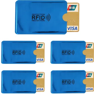 Produktbild von 5x RFID Schutzhülle Blocker NFC Datenschutz Abschirmung EC Karte Kreditkarte Kartenschutzhülle Blau