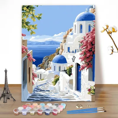Obrázok produktu pre Obraz podľa čísel, motív: krajina, výhľad na more, rozmer 40x50 cm, plátno, akrylové farby, štetce