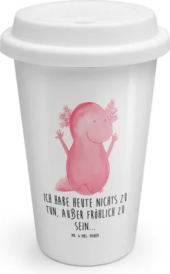 Produktbild von Mr. & Mrs. Panda Thermobecher To Go Axolotl Hurra - Weiß - Geschenk, Motivation, Mehrwegbecher, Spaß, ToGo Kaffeebecher, Becher, Zufriedenheit, Freude