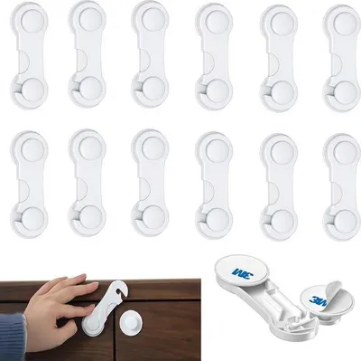 Produktbild von Baby-Proofing-Sicherheitsklammern 12er Set - Keine Löcher, Ladenschutz für Kinder, Küchen, Möbel