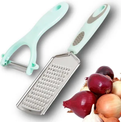 Produktbild von Reibe mit Sparschäler – 2er Set – Handreibe – Reibe – Zitronenreibe – Käsereibe – Ingwerreibe – Knoblauchreibe – Breite Reibe – Edelstahlreibe