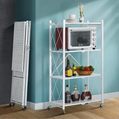 Immagine prodotto di Scaffale pieghevole - Con rotelle a 360° - Pieghevole - Bianco - 4 strati 72x36x125CM - Scaffale aperto - Scaffale a muro - Organizzatore per la cucina - Magazzino per la cucina - Libreria (bianco)