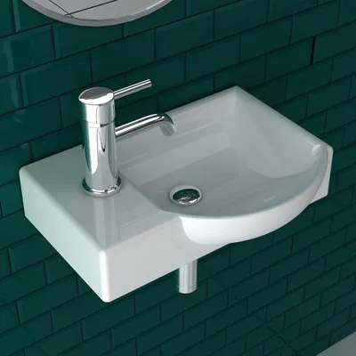 Produktbild von Alpenberger Waschbecken 45 cm Breit mit Überlauf | Handwaschbecken Rechts | Keramik Gästewaschbecken | Badezimmer & Gäste-WC | Hängewaschbecken & Einbauwaschbecken