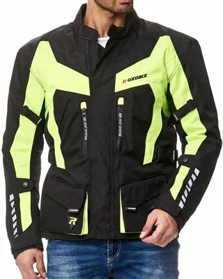 Produktbild von Lange Motorradjacke mit Protektoren und auffälligen Neon Design 6XL