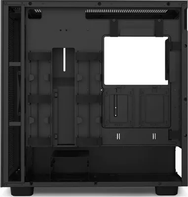 The back interior of a black computer case.