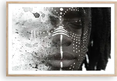 Produktbild von Gerahmtes Poster - Rahmen in heller Eiche - Afrikanisch Autochthon Gesicht - 91,5x61 cm - Wand Bild - Wanddeko - Wandbilder - Kunstposter - Wandposter - Bilderrahmen - Bilder - P2NAA91x61-4788