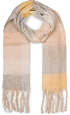 Obrázok produktu pre styleBREAKER Dámsky pletený šál s farebným károvaným vzorom a dlhými hrubými strapcami, teplý zimný, ukradnutý 01017138