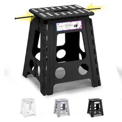 Image de Tabouret pliant - Tabouret de cuisine - 40 cm - PP plastique - Noir - Pour cuisine, salle de bain et jardin