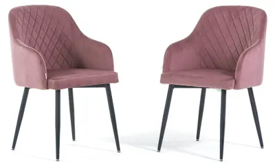 Immagine prodotto di Set di 2 sedie imbottite TESSA in velluto con braccioli, schienale alto e gambe in metallo, design elegante e moderno - rosa chiaro/grigio scuro