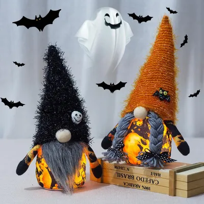 Produktbild von Beleuchtete Geisterdekoration für Halloween, 2-teilig, gesichtslose Puppe, Gnomenfigur
