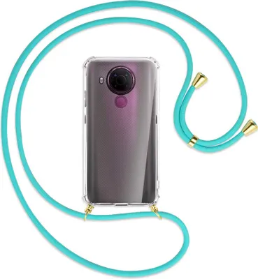 Produktbild von Handykette Backcover-Schutzhülle mit Band (Metall goldfarben) für Nokia 5.4 - türkis