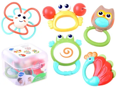 Obrázok produktu pre Set 5 hrkálok – zvieratká Hrkálka HOLA Vek: 3m+, Materiál: plast, Typ: hrkálky, Pohlavie: chlapec, Pohlavie: dievča, Pohlavie: unisex, Batérie: nie, Stav tovaru: